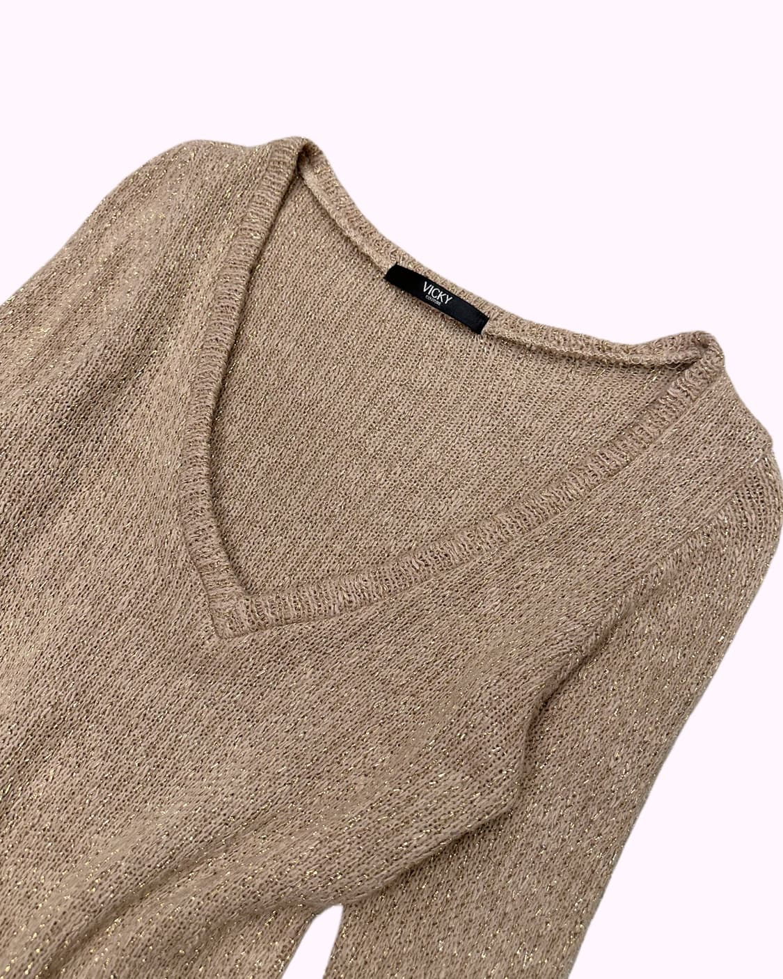 VICKY COUTURE glitter beige v-neck knit 상품이미지2