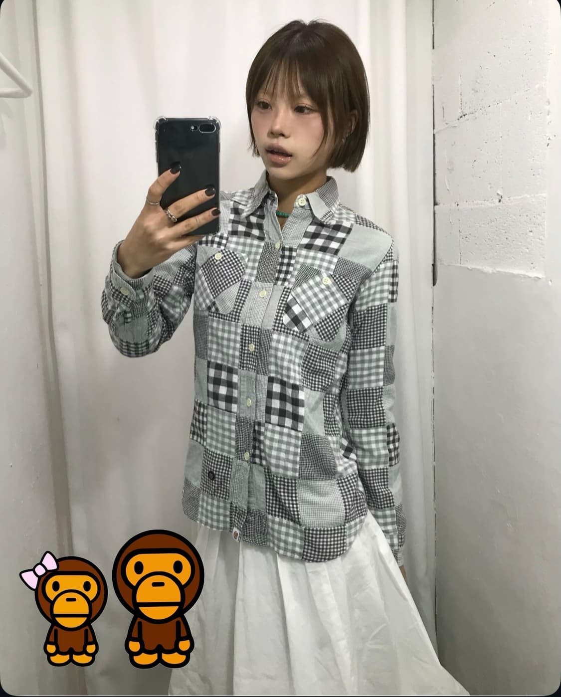🐵베이프 베이비 마일로 패치 워크 체크 셔츠 🐵 상품이미지1