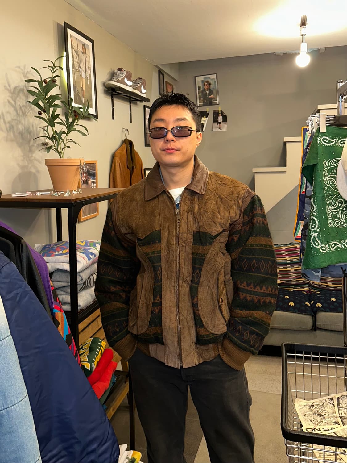 90’s Japanese Cow-suede aztec knit JK 상품이미지1