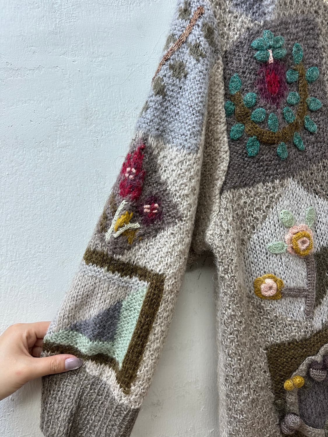 일본빈티지 모티브 뜨개 입체 패치 자수 스웨터 상품이미지4