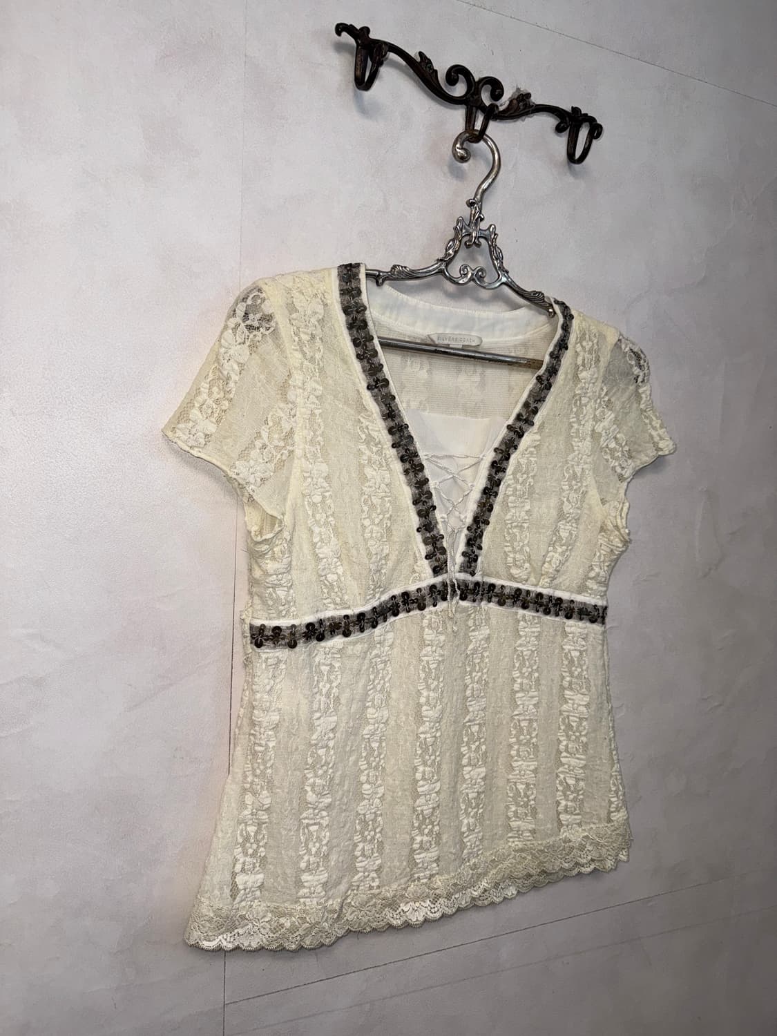 Ivory fairy floral beads laceup half bl 상품이미지5