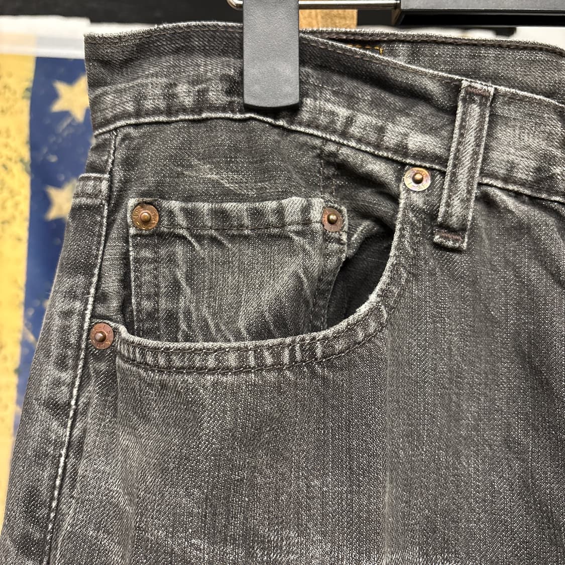 00s 리바이스 버튼 플라이 캣브러쉬 빈티지 워싱 흑청 데님 팬츠 N77 상품이미지4