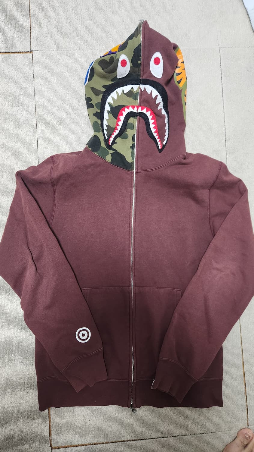베이프 반카모 샤크 후드집업 버건디 L 상품이미지5