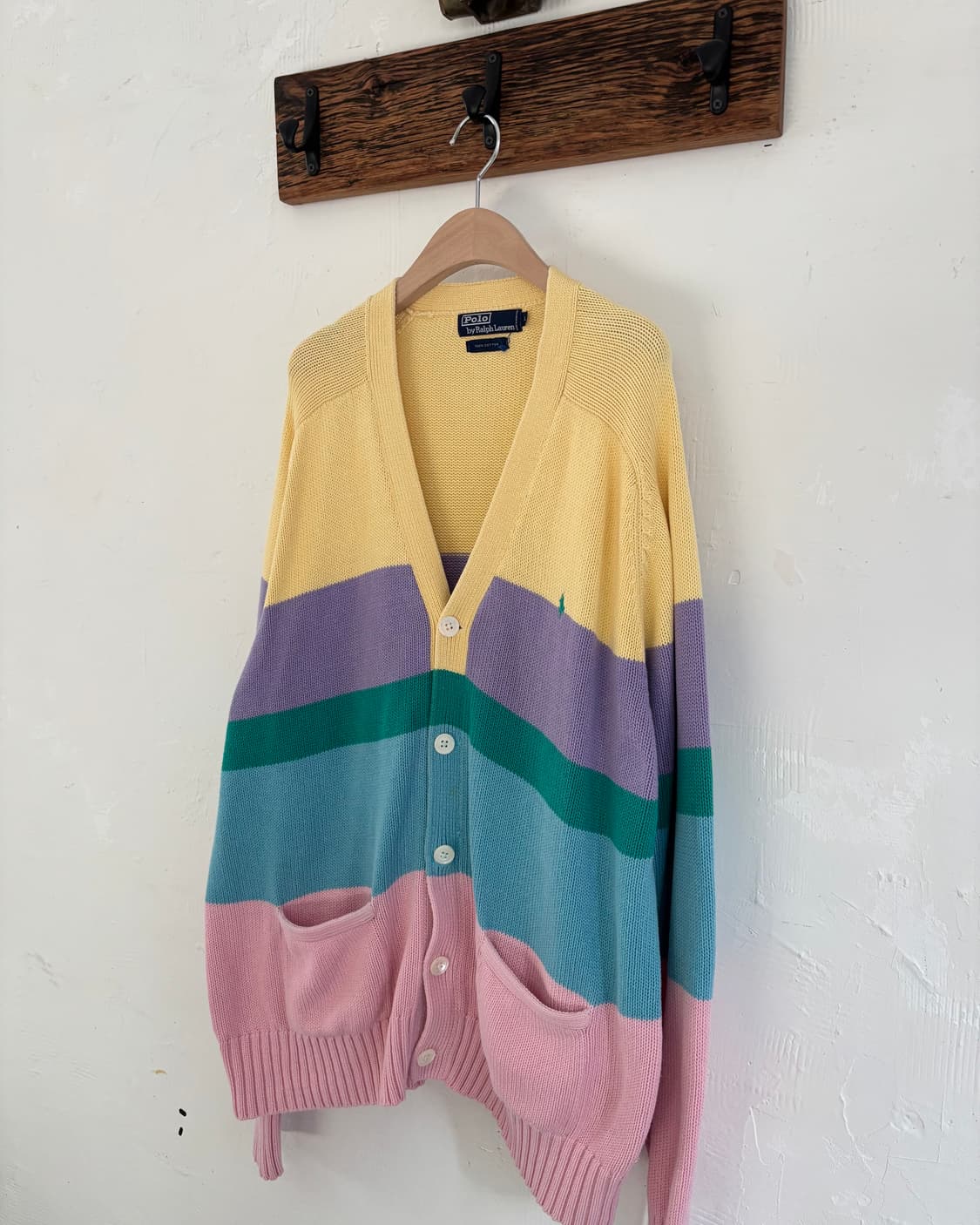 Polo 폴로 랄프로렌 00‘s 배색 단가라 코튼 브이넥 가디건 상품이미지1