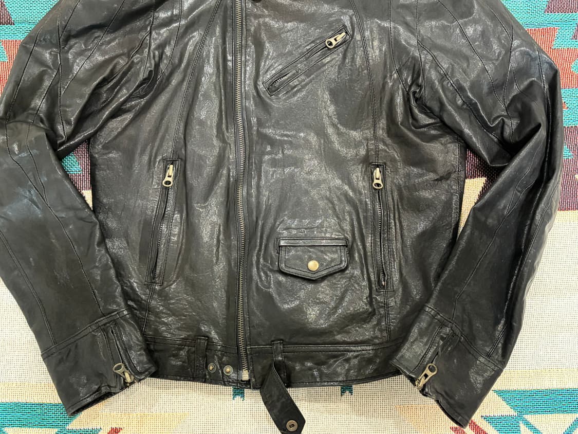 Glossy sheep skin biker leather jacket 상품이미지5