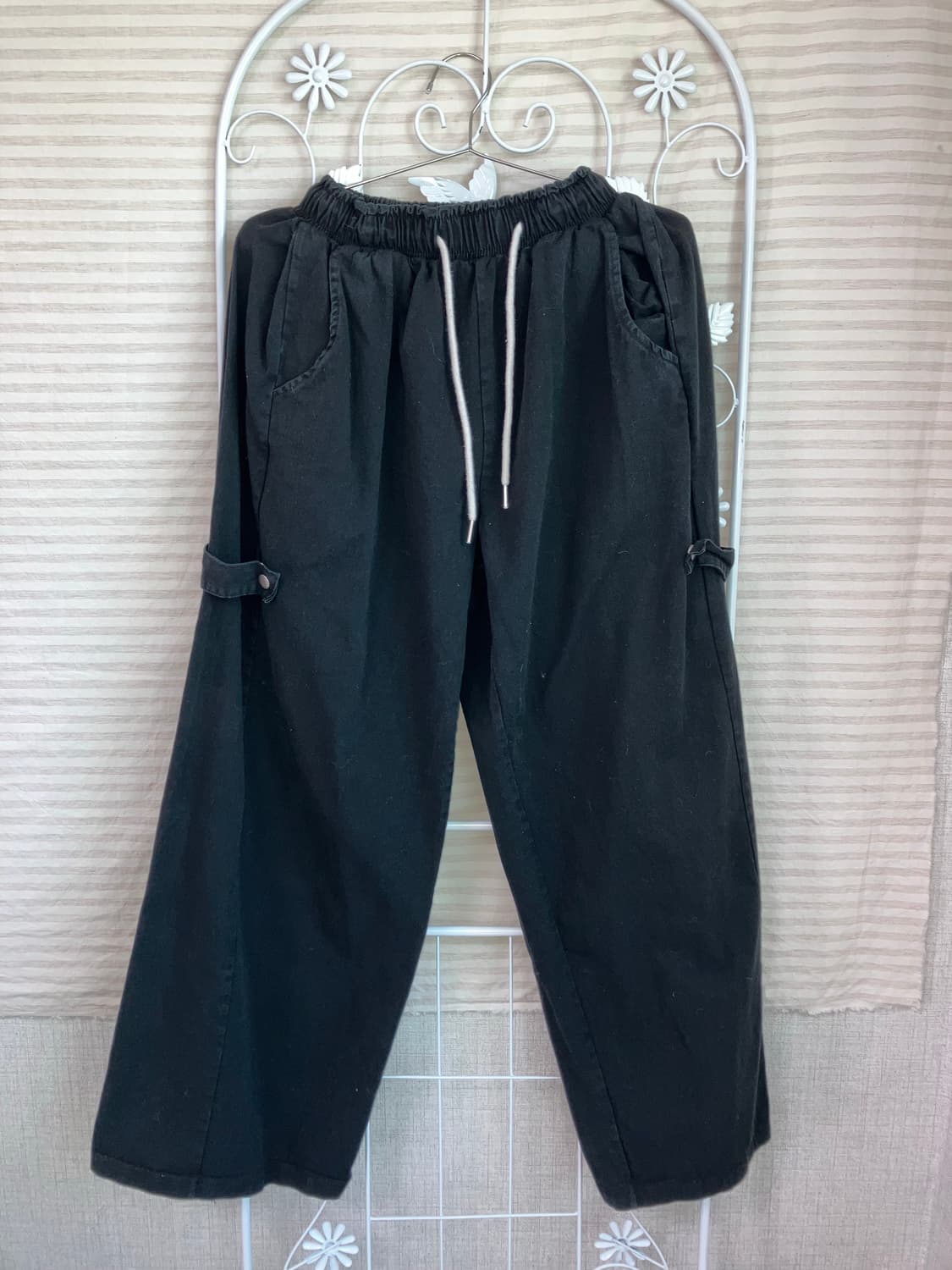 빈티지 블랙 사이드버튼 와이드 팬츠 y2k 스트릿 갸루 펑키477   상품이미지1