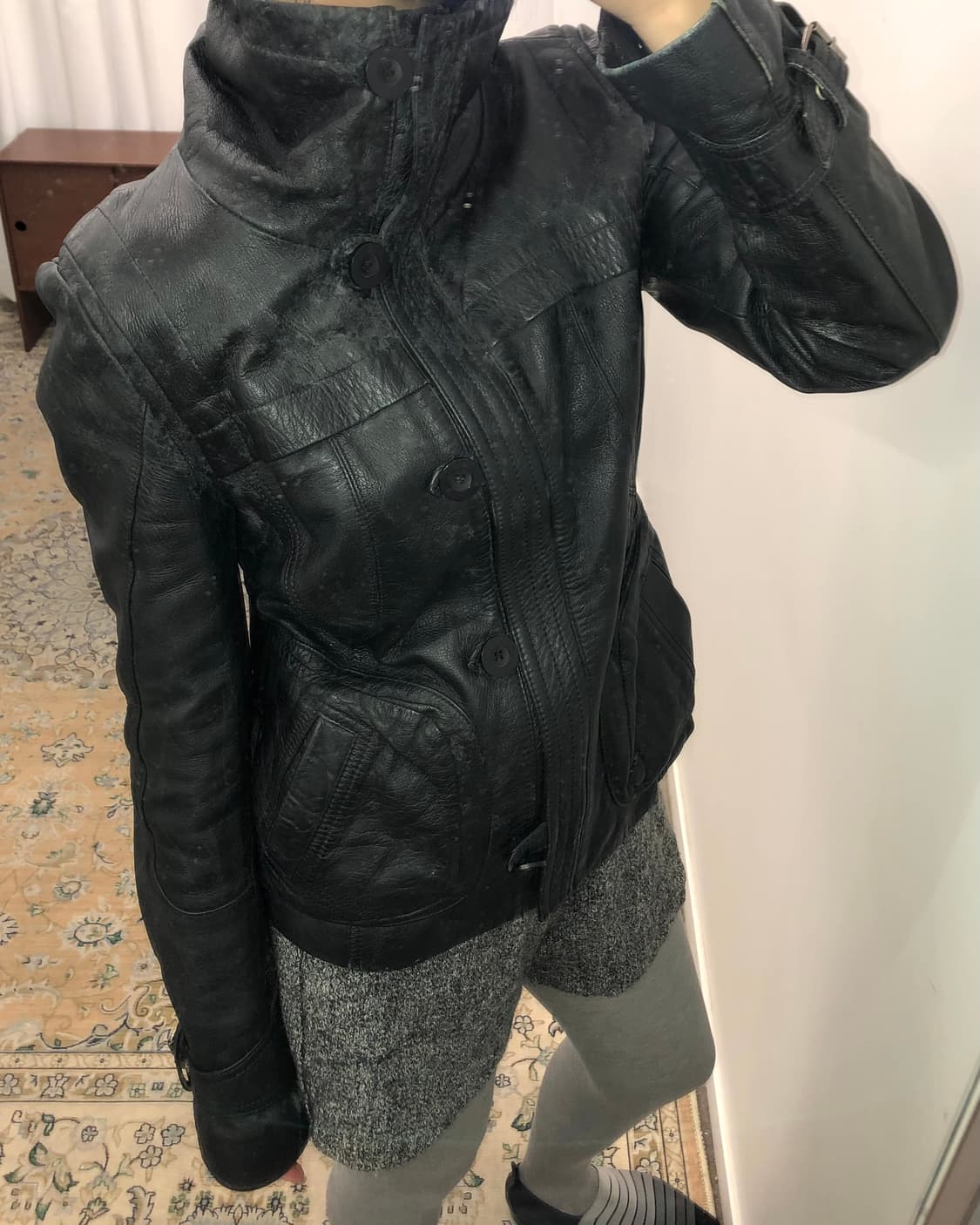 블랙 하이넥 양가죽 자켓 상품이미지4