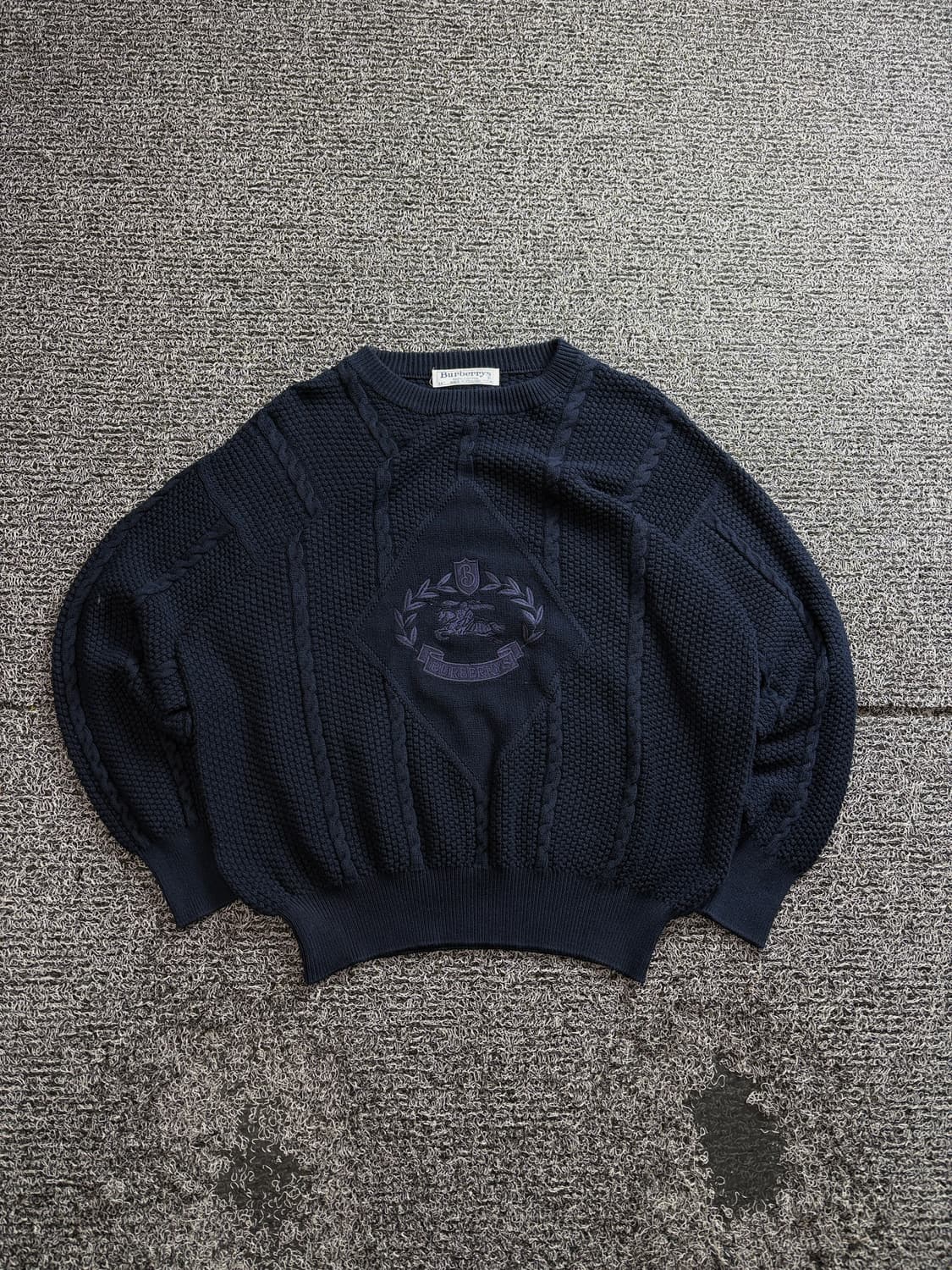 90s 버버리 크레스트 엠브로이드 케이블 니트 3123 상품이미지2