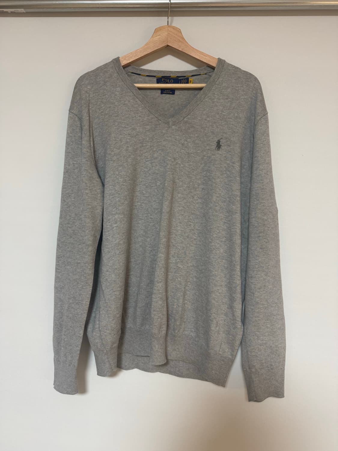 [L] 폴로 랄프로렌 피마 코튼 브이넥 니트 그레이 상품이미지3