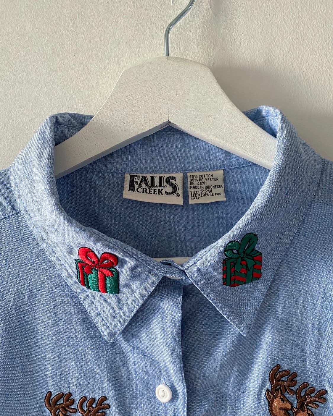 90s 빈티지 크리스마스 자수 셔츠 상품이미지4