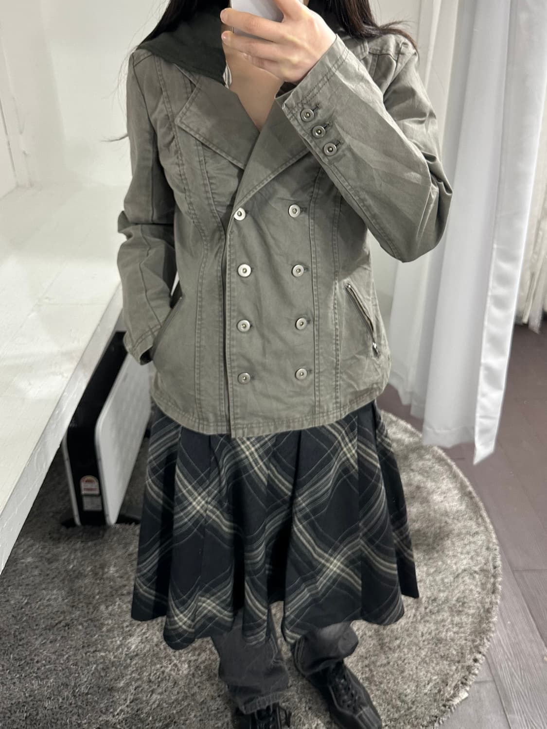 check pleats midi skirt 상품이미지4