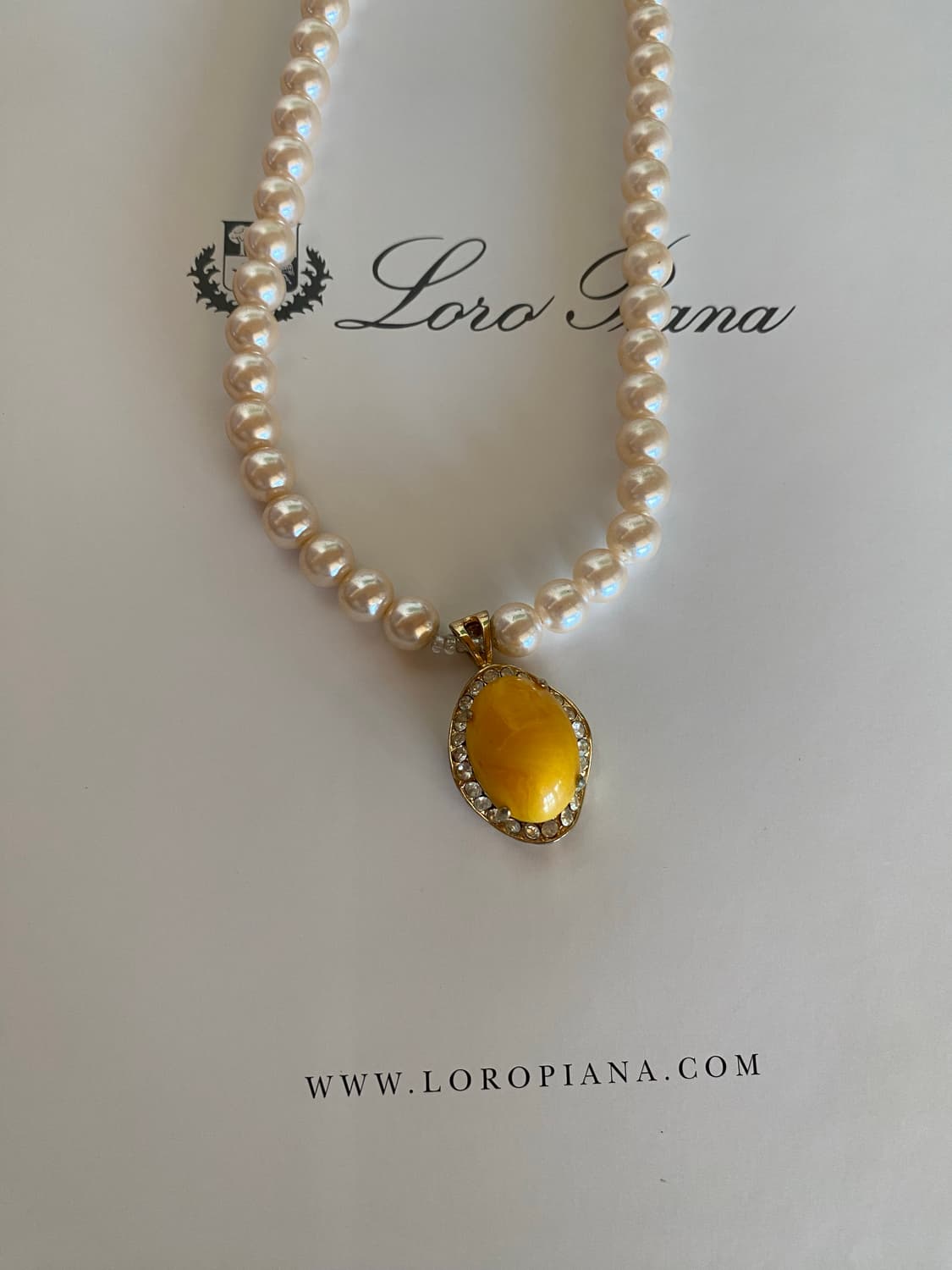 일본 빈티지 주얼리 노란 팬던트 모조 진주목걸이 상품이미지4