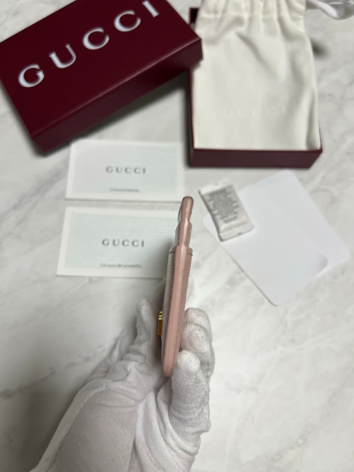 구찌 스크립트 라이트 레더 카드지갑 핑크 상품이미지6