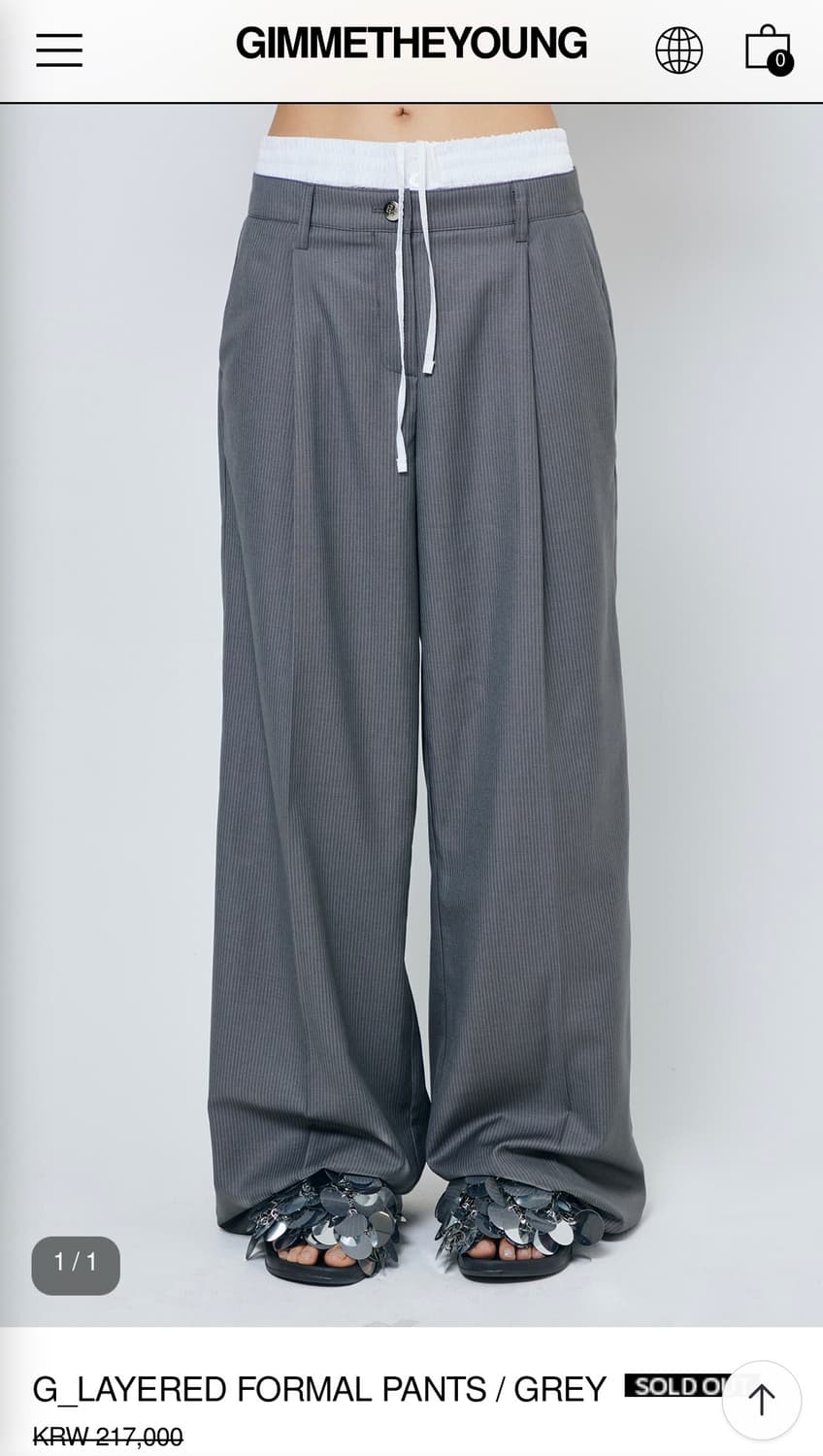 김미더영 레이어드 포멀 팬츠 그레이 와이드 슬랙스 스트라이프 상품이미지1