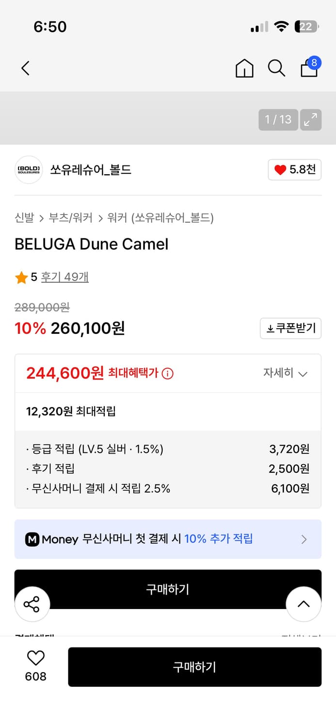 쏘유레슈어 볼드 벨루가 워커 260 상품이미지4
