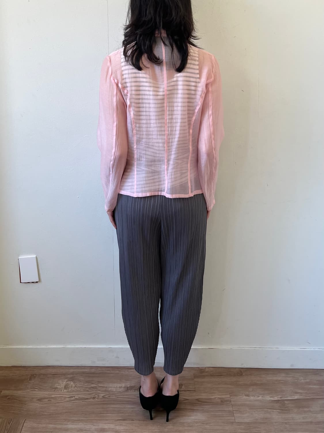 Japan vtg 시스루 핑크 셔링 자켓 상품이미지10