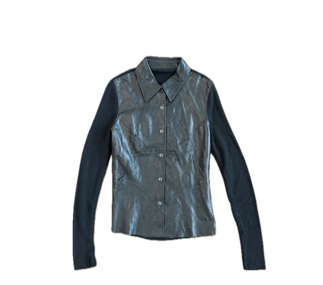 italian leather trim slim shirt 레더 셔츠  상품이미지3