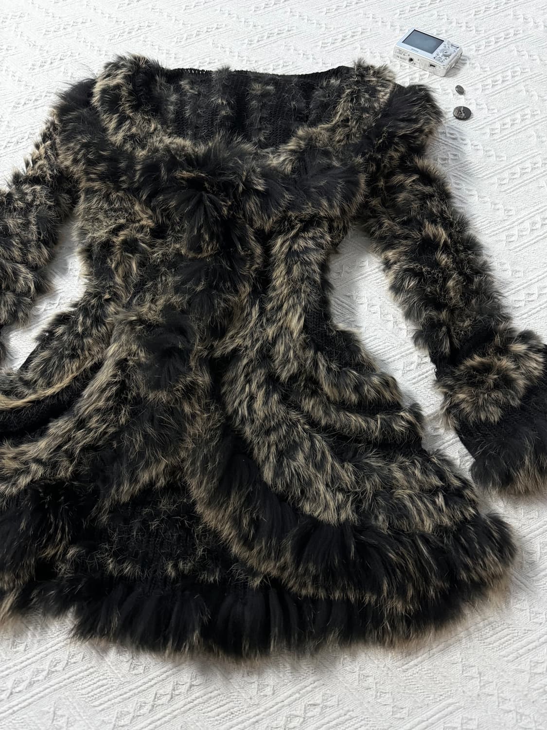 래빗/폭스 퍼 트리밍 울 니트 코트 상품이미지7