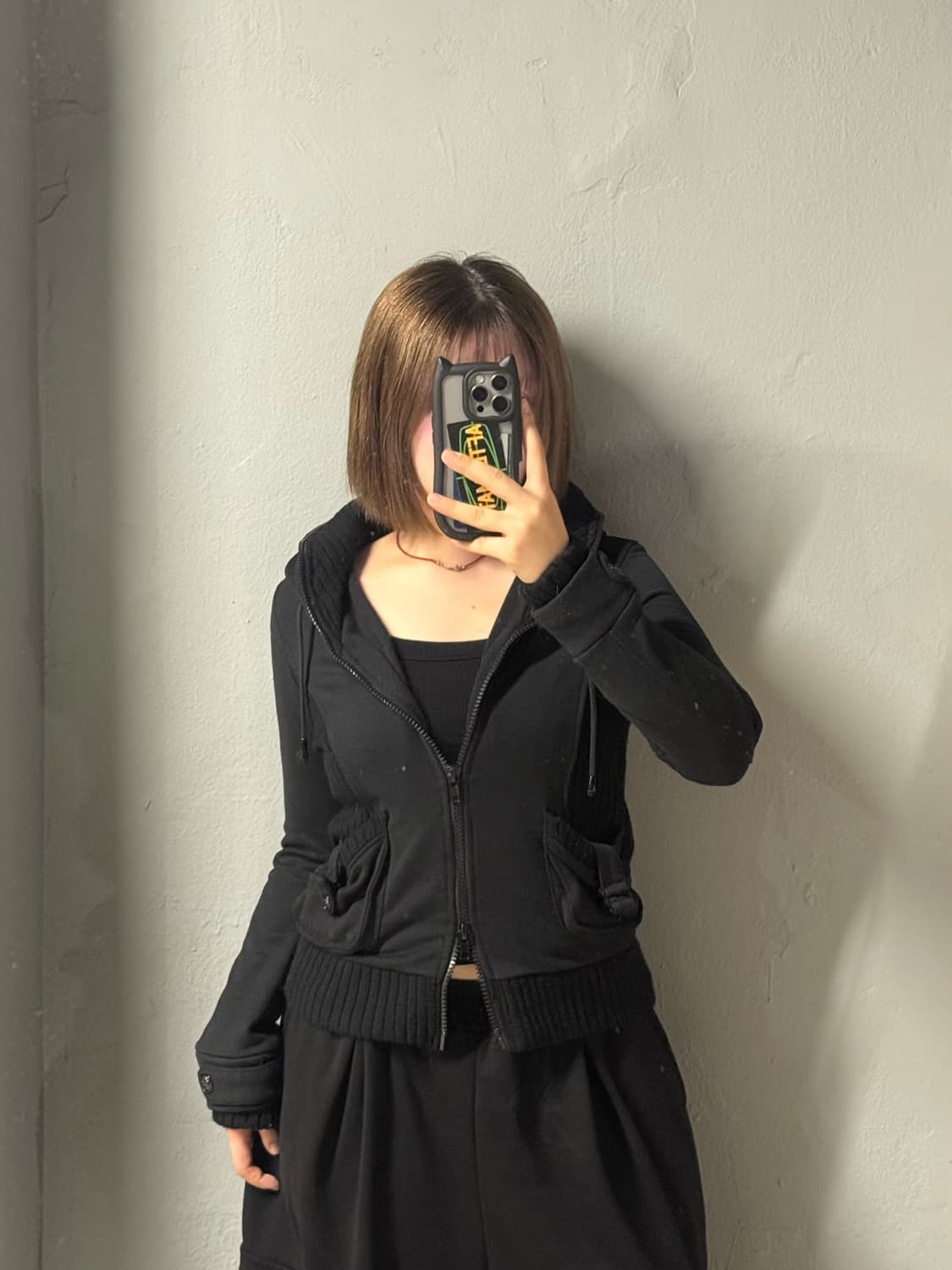 ribbed detail layered collar hood zip-up 상품이미지1