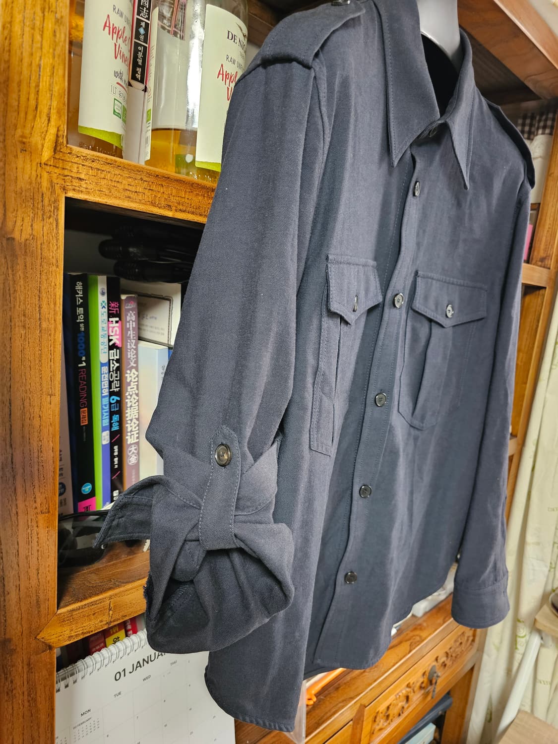 명작!렉토 보헤미안 롤 업 디테일 셔츠 빈티지 네이비 팔아요 상품이미지2