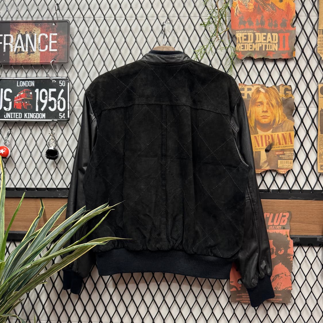 00s JPN VINTAGE 스웨이드 양가죽 믹스 퀼팅 봄버 자켓 블랙 상품이미지2