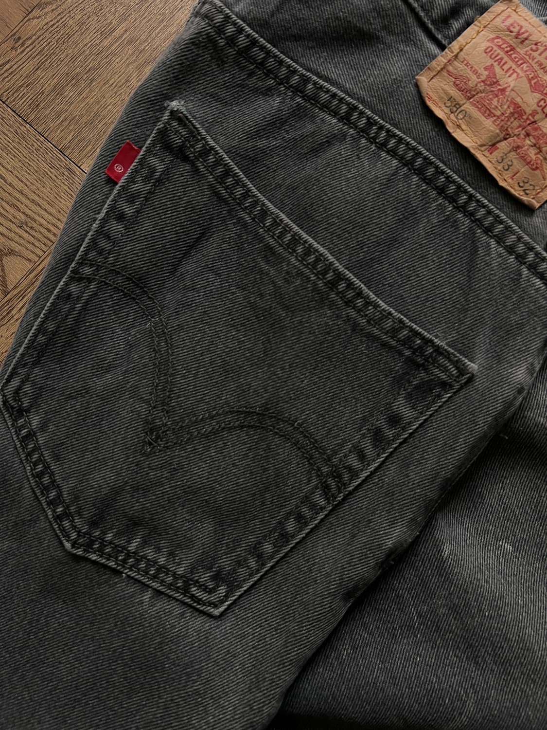 [33]00's 리바이스 USA 550 블랭크탭 페인티드 흑청 데님 팬츠 상품이미지6