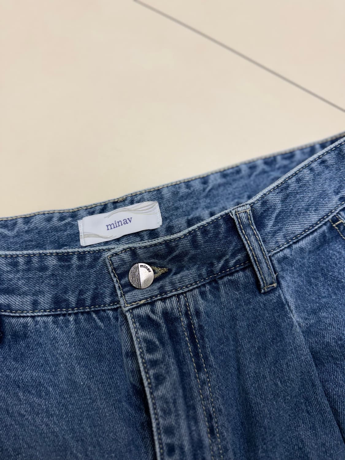 Minav 미나브 버디 와이드 퍼티그 디테일 카고 데님팬츠 상품이미지4