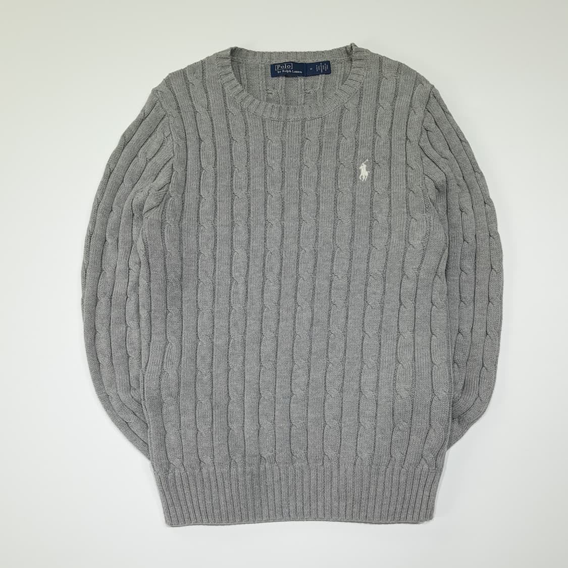 CL827 M 폴로 코튼 케이블 크루넥 그레이 니트 스웨터 상품이미지1