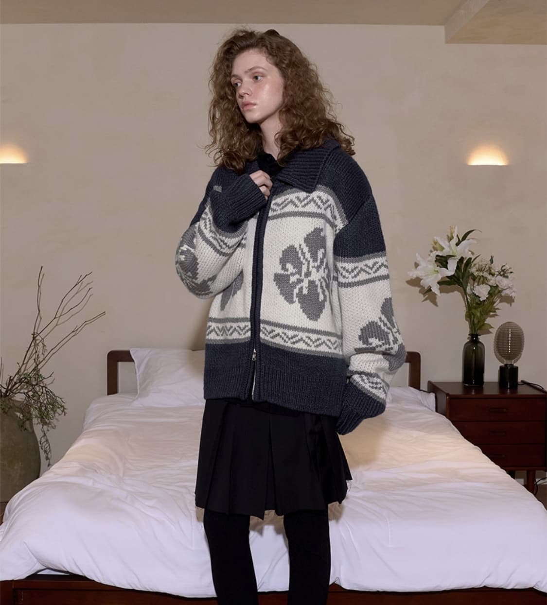 락케이크 플라워 코위찬 노르딕 가디건 네이비 상품이미지2