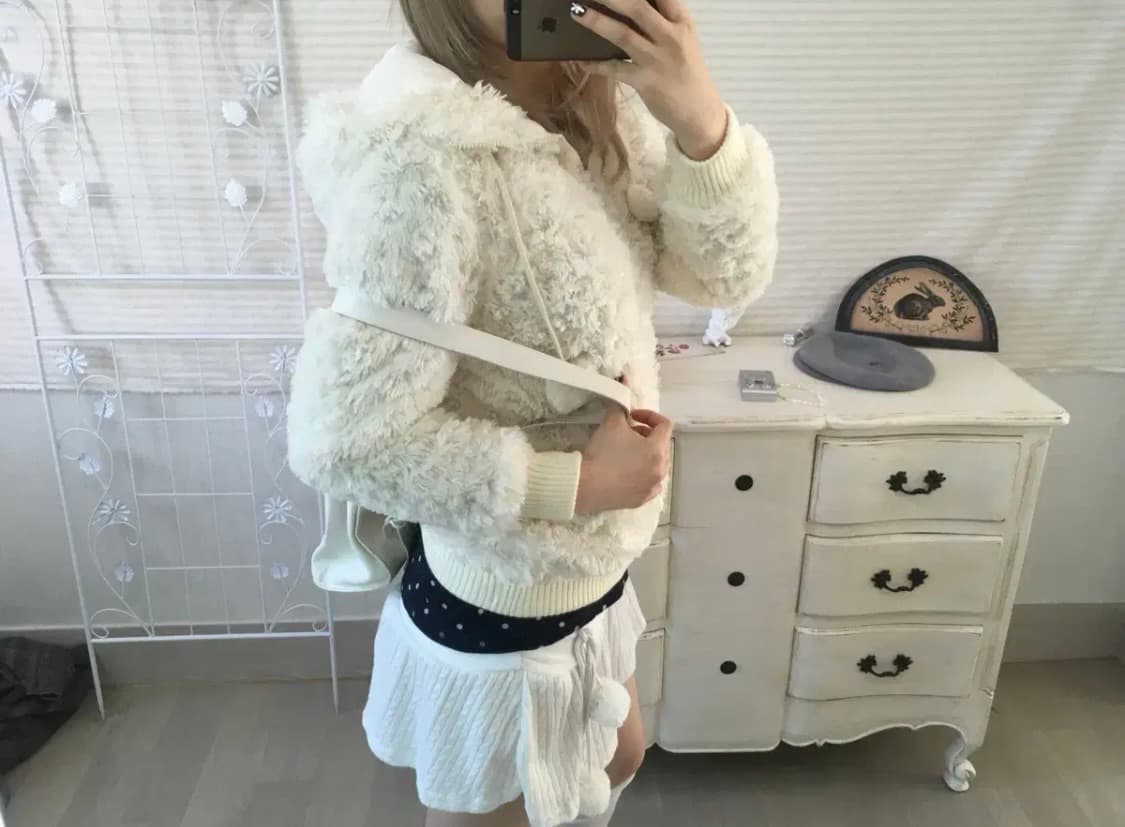 일본빈티지 아이보리 뽀글이 털 후드집업 달천깔 갸루 상품이미지2