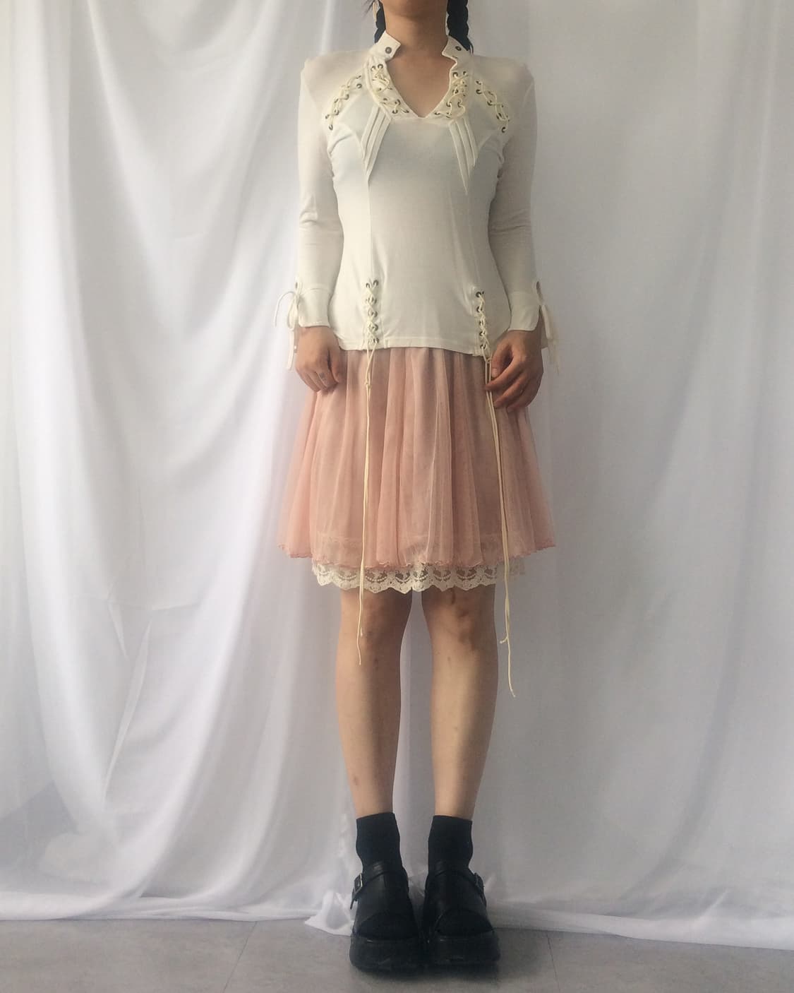 Ozz Angelo eyelet lace up point sleeve 상품이미지1