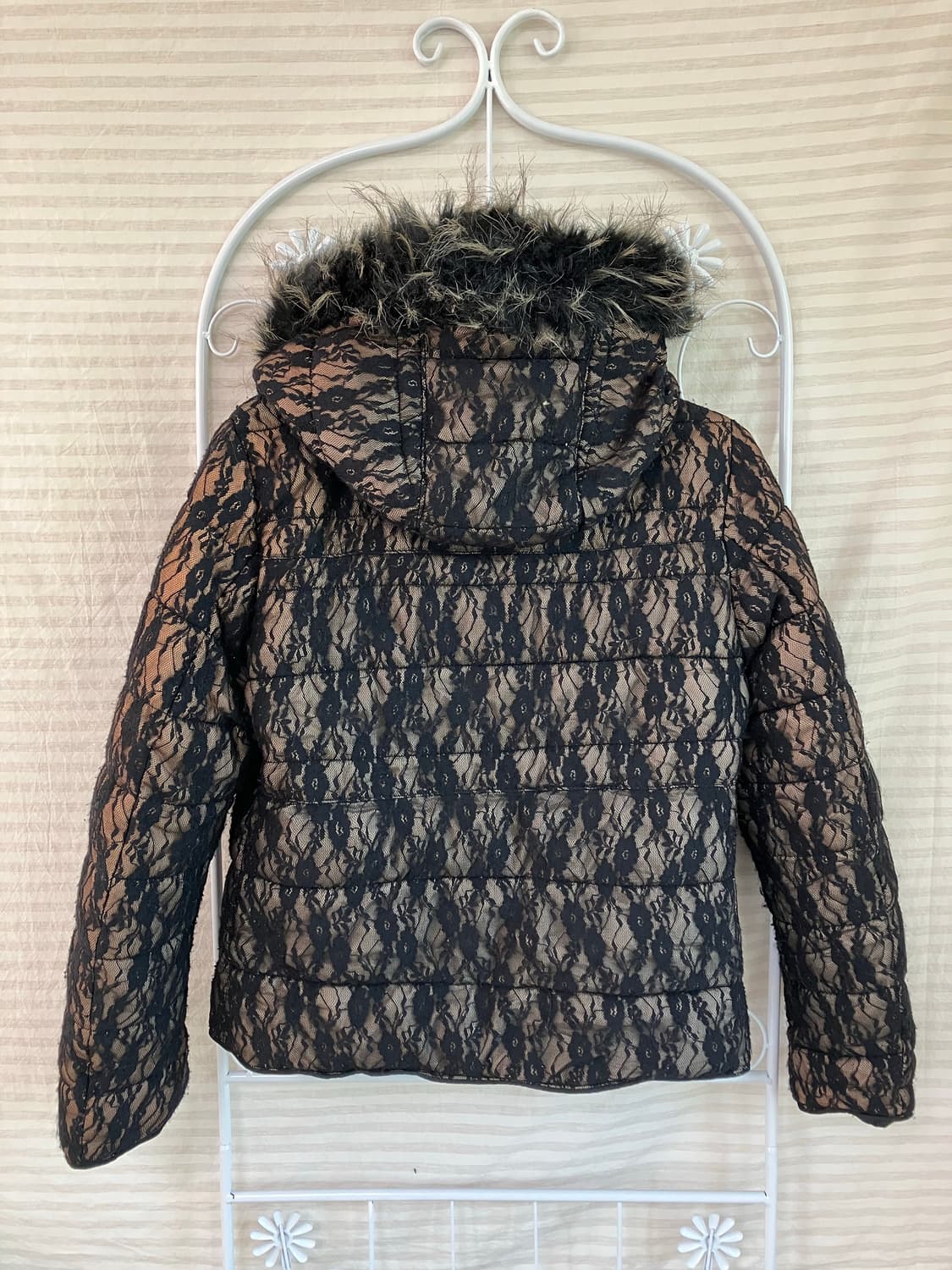 jpn vintage 블랙 시스루 플라워 패턴 패딩 y2k 스트릿 갸루  상품이미지2