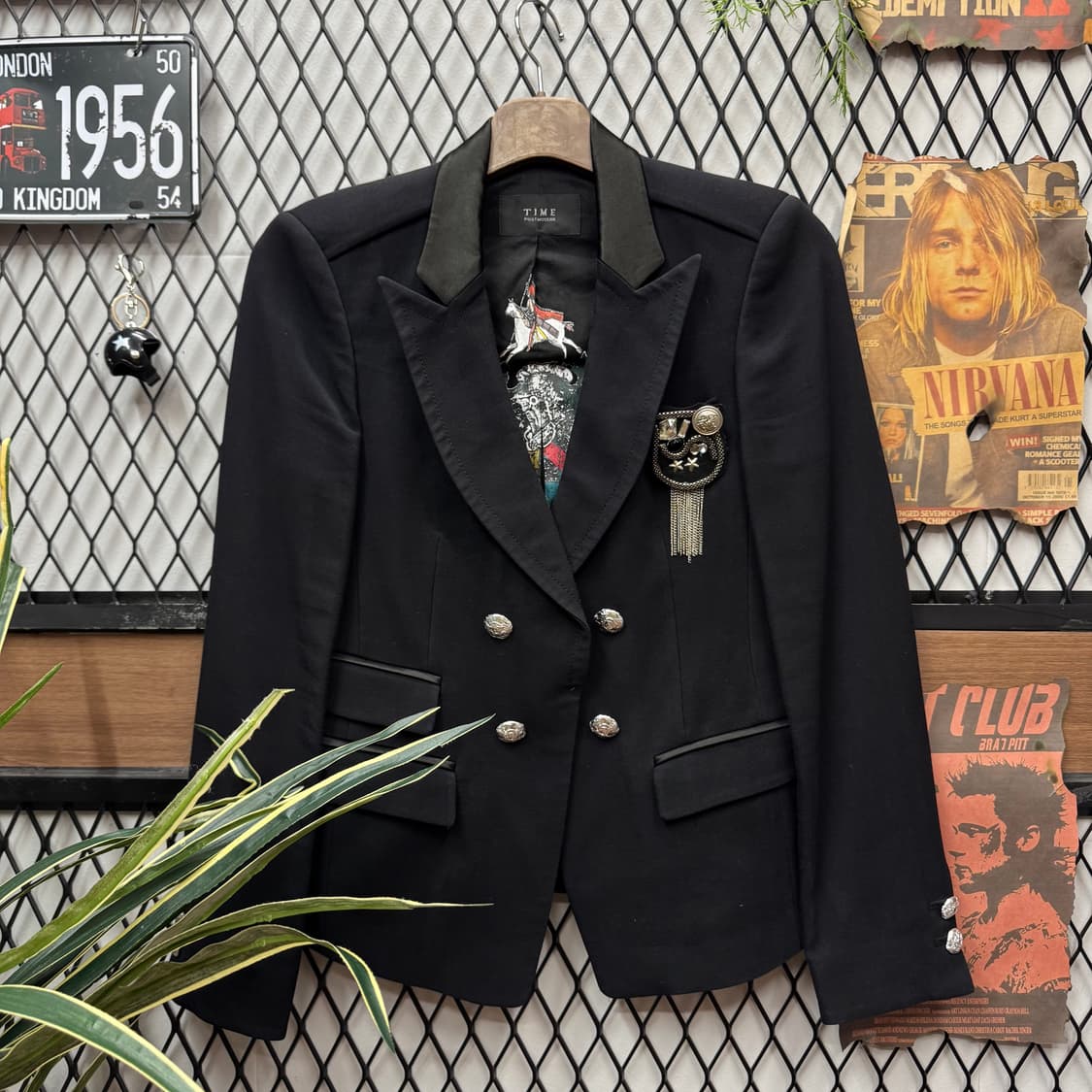 타임 포스트모던 빈티지 블레이저 전면 브로치 포인트 블랙 상품이미지1