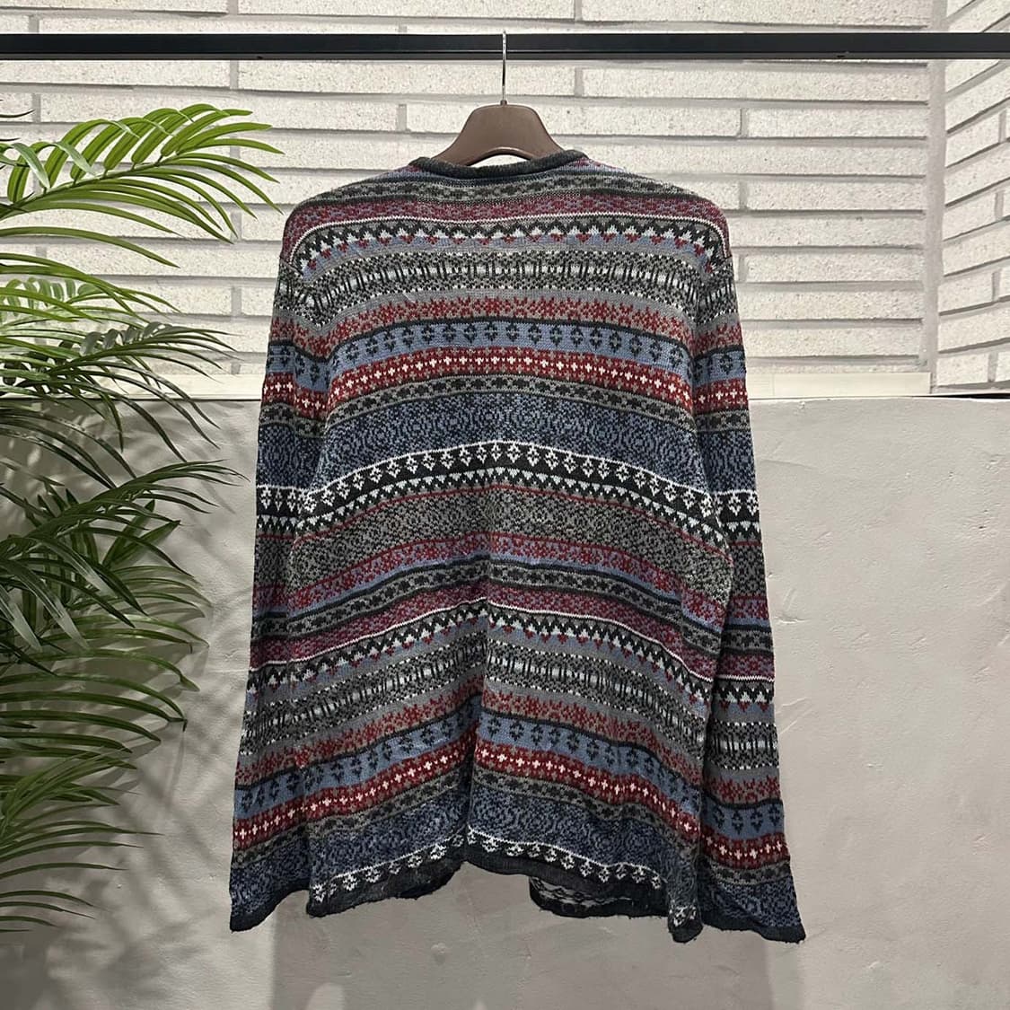 USA VINTAGE 니트 집업 가디건 노르딕 패턴 배색 디테일 블루 상품이미지2