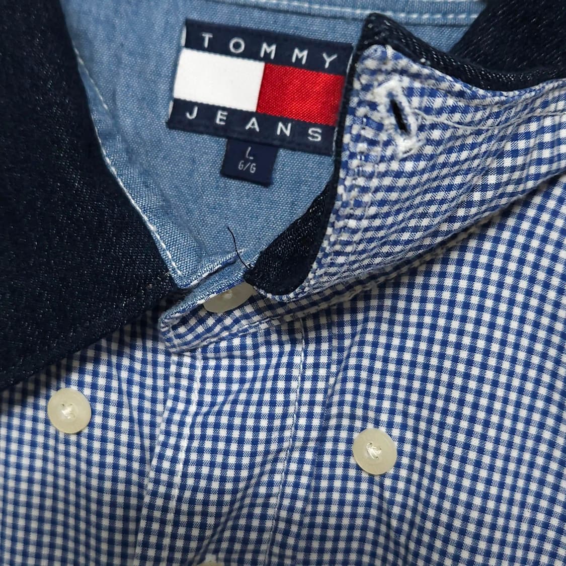 105~110)TOMMY 타미 데님카라 체크 반팔 셔츠 상품이미지5