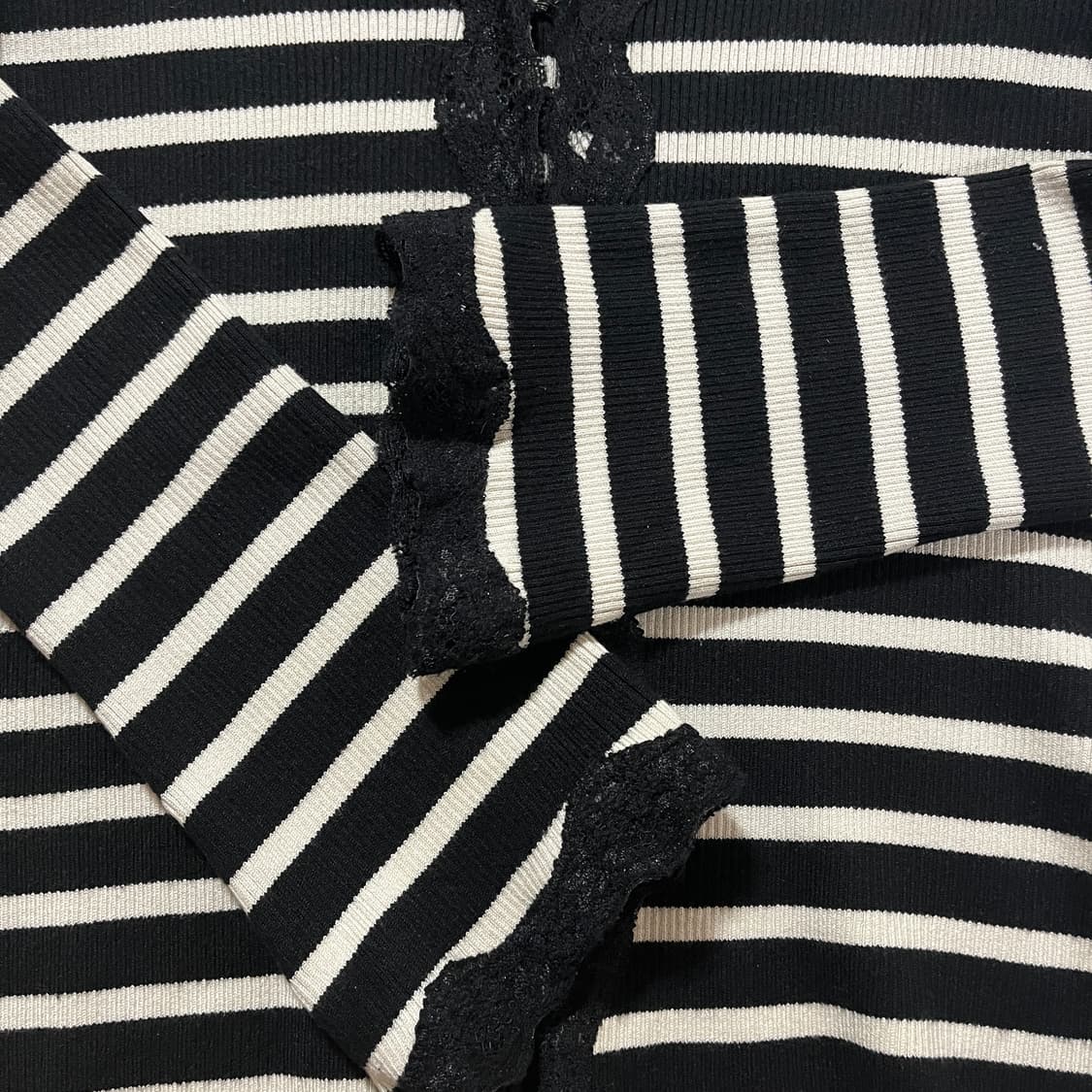 스트라이프 레이스 클립 가디건 빈틴지 상품이미지3