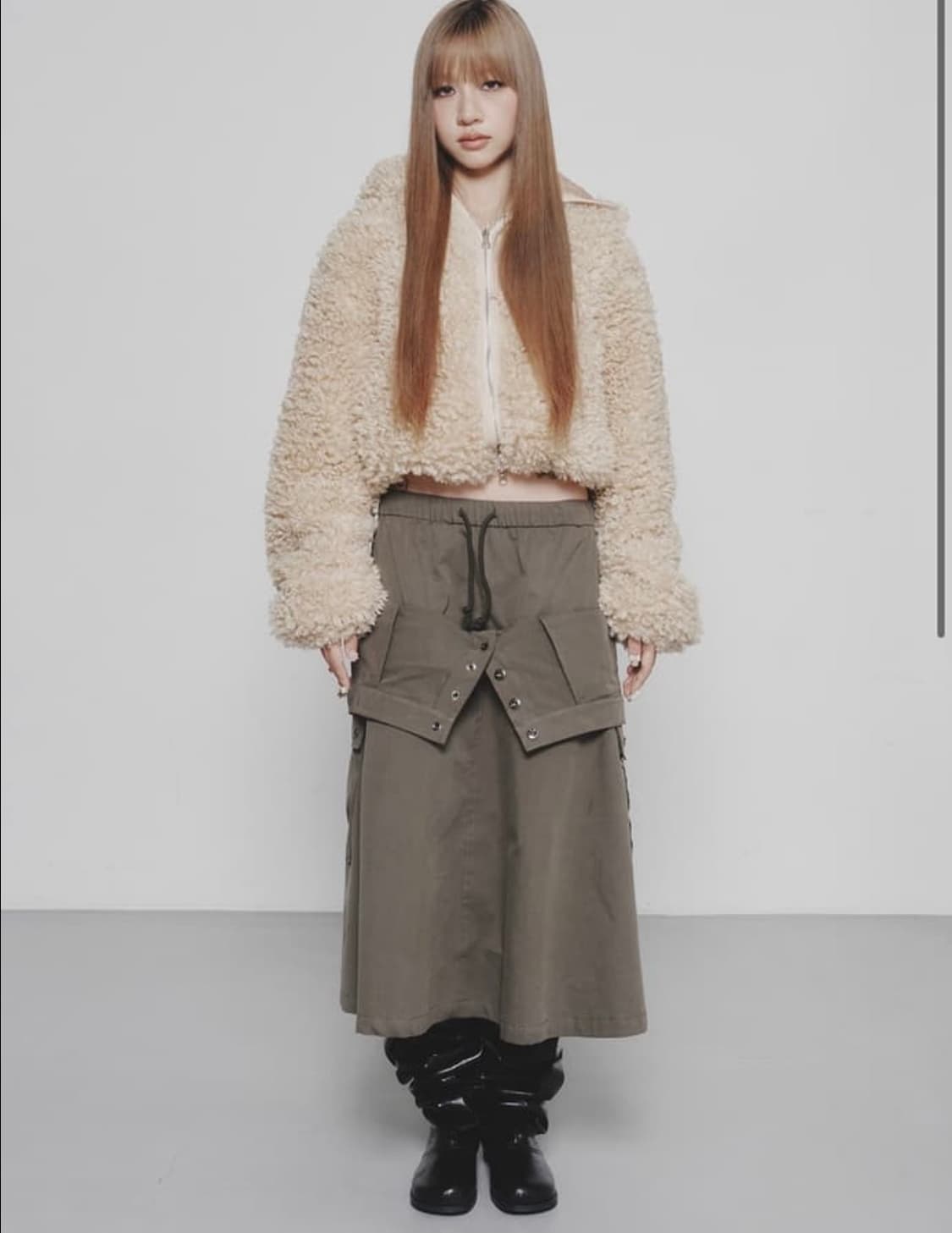 다이닛 더블레이어드 스커트 카키 상품이미지1