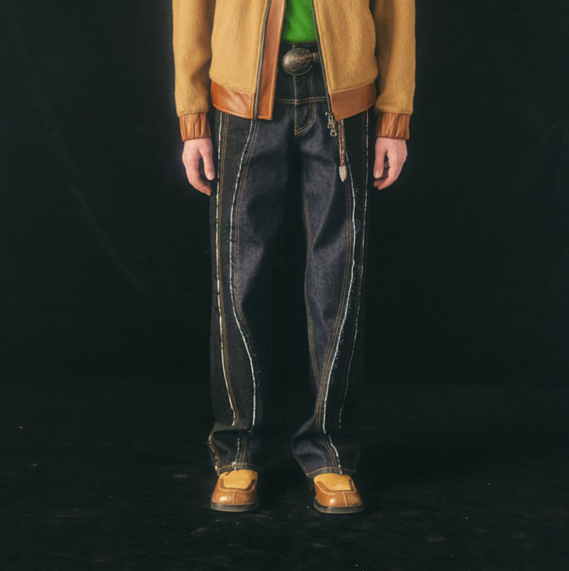 33 새제품) 앤더슨벨 티모시 패널 와이드 팬츠 커브드 청바지 32 34 상품이미지1