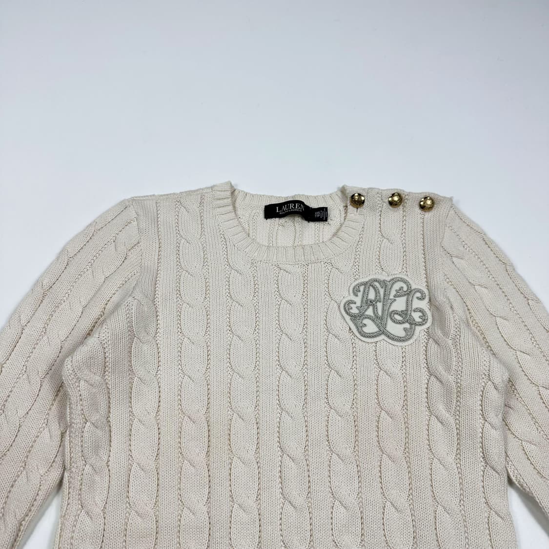 폴로 랄프로렌 클래식 자수로고 금장 케이블니트 아이보리 여성2XS 상품이미지2