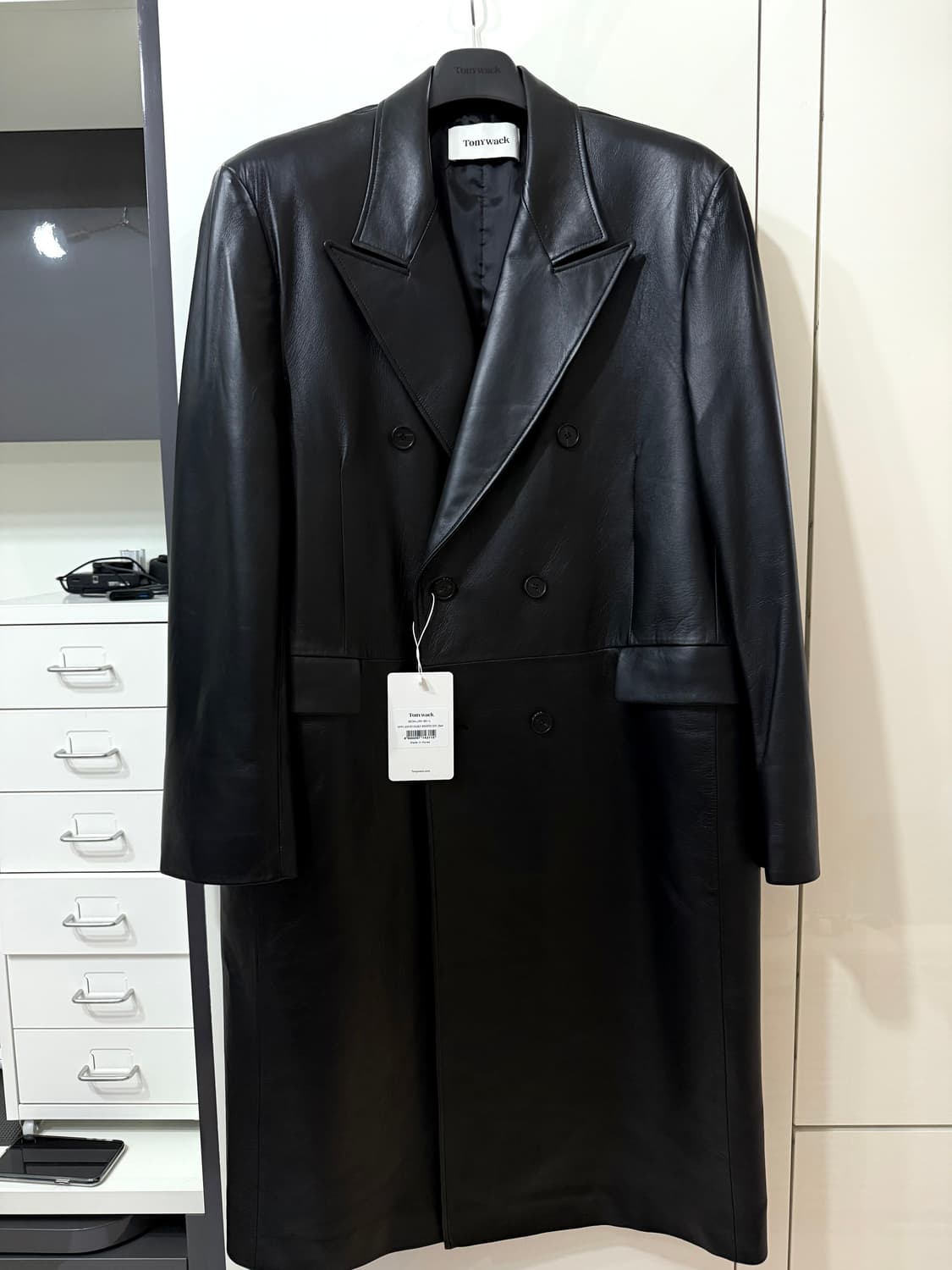미시착새상품 토니웩 레더 더블 코트 블랙 L 상품이미지4