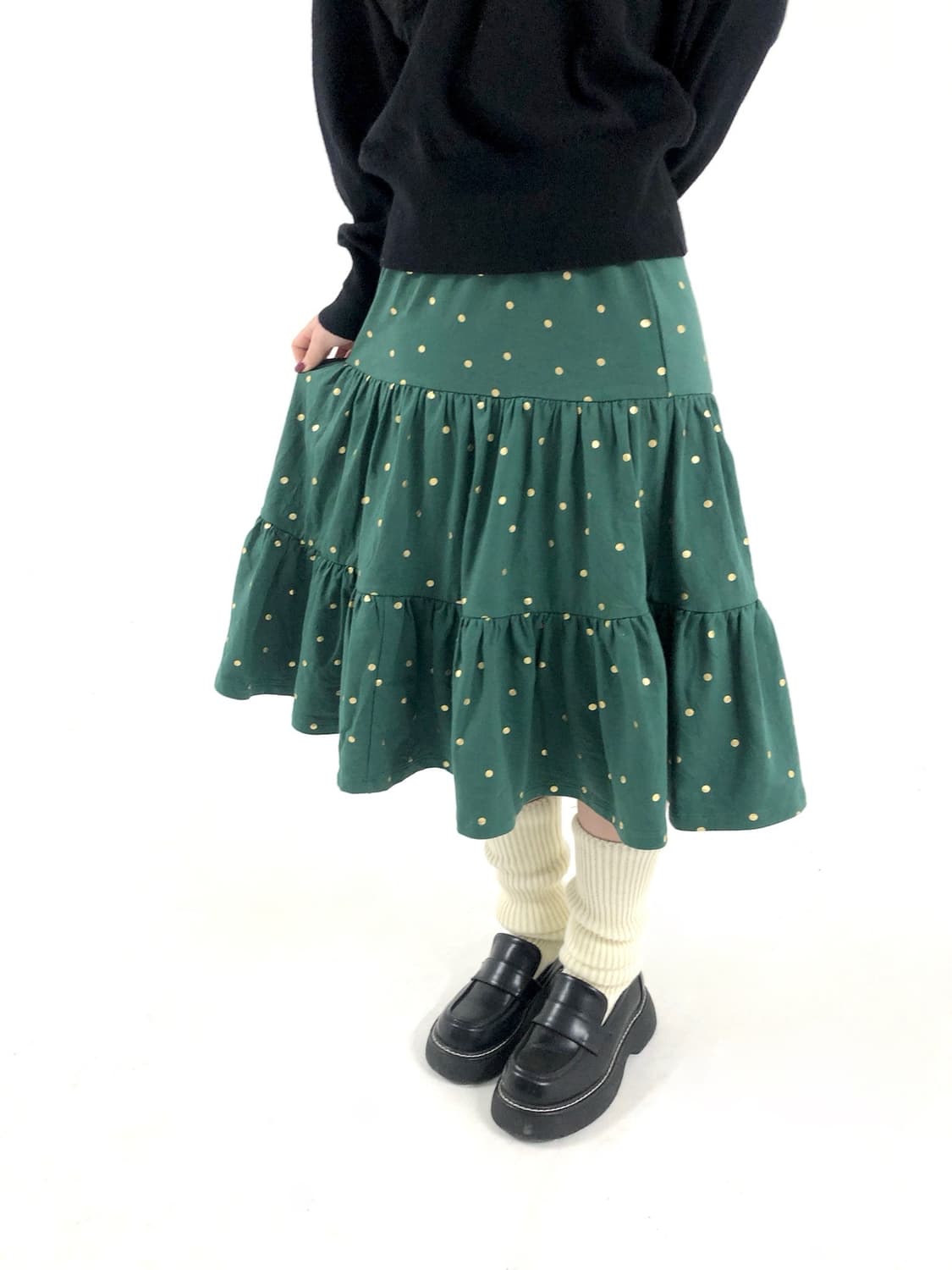 Green Dot Tiered Midi Skirt 상품이미지4