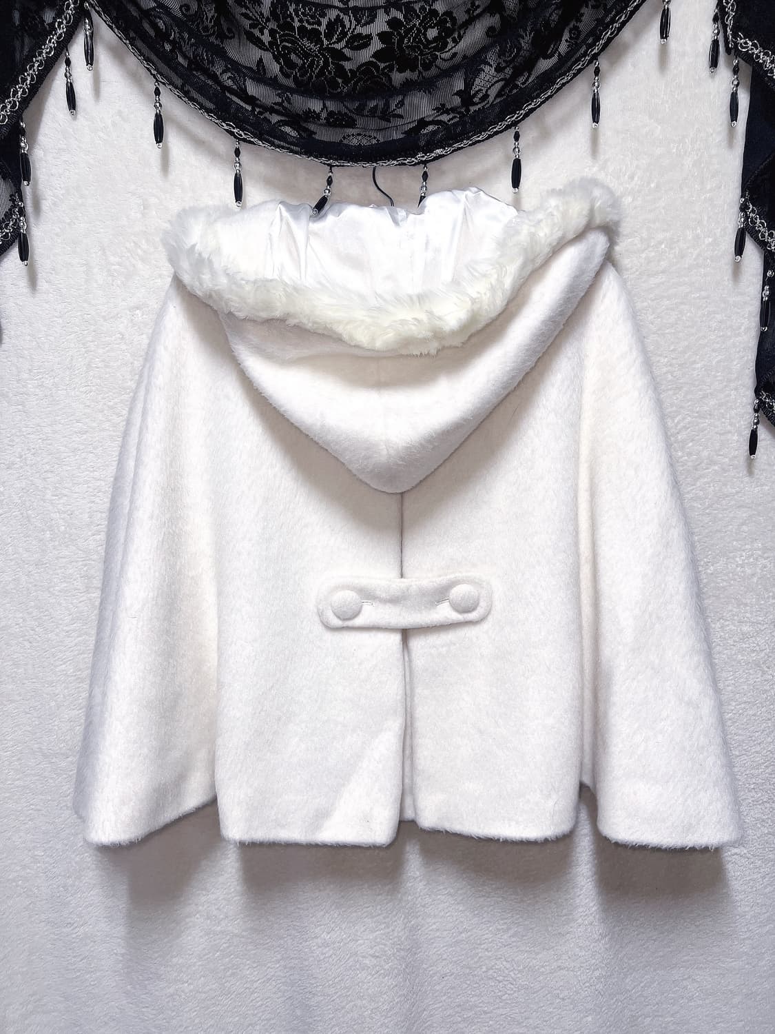 리즈리사 화이트 퍼후드 케이프 판초 망토 달천깔 핀터 로걀 갸루 사와코 상품이미지6