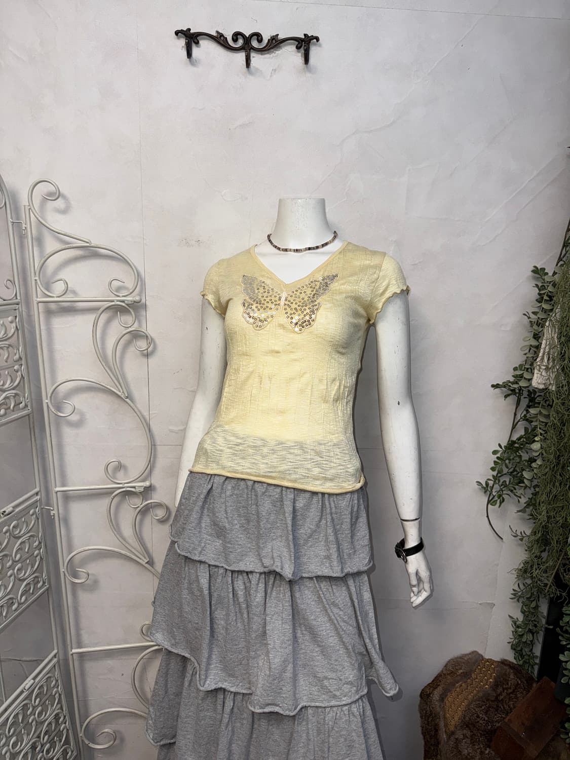 Lemon spangled butterfly half blouse 상품이미지5