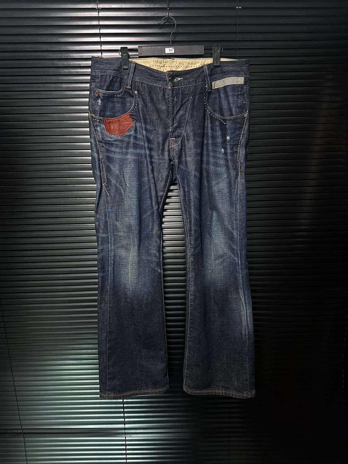 리바이스 쿠퍼 가죽 부츠컷 나팔 바지 플레어진 워싱 데님 스티치 34 상품이미지3