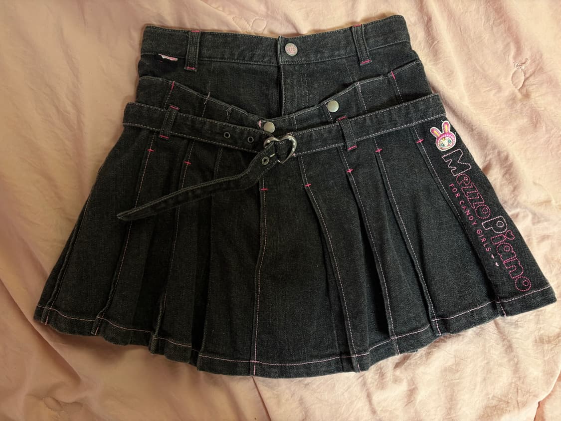 메조피아노 핑크 스티치 데님 플리츠 스커트 속치마O 상품이미지2