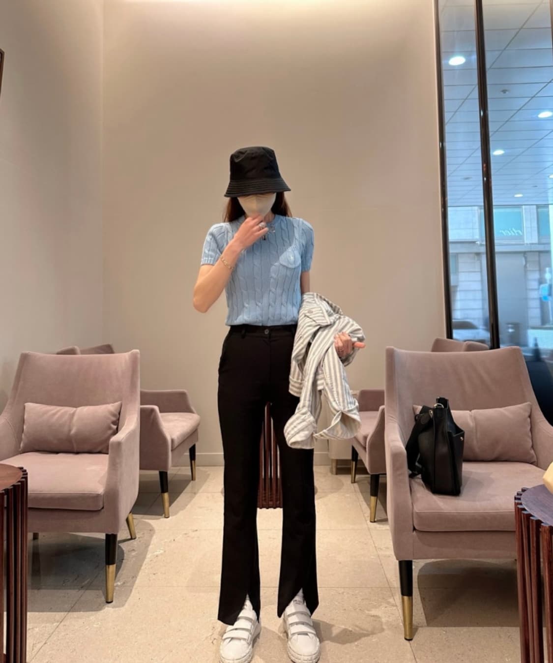 폴로 랄프로렌 신형 큐알 꽈배기 케이블 반팔 니트 소라 블루 S   상품이미지3