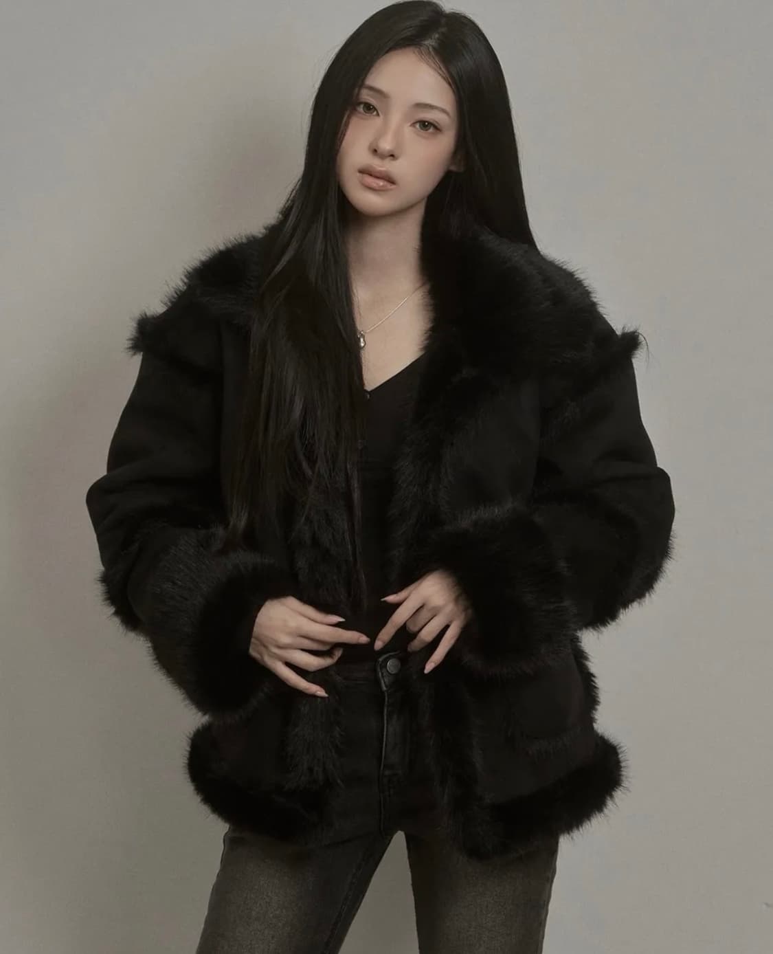 카키포인트 시어링 퍼자켓 블랙 상품이미지1