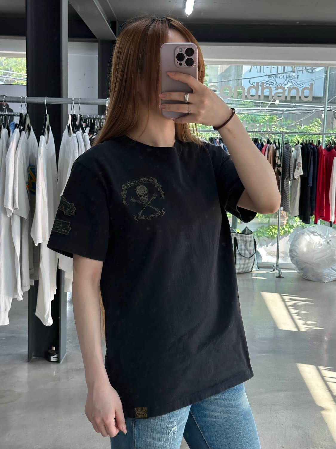 벤슨 그린 스컬자수 모토사이클 반팔티 상품이미지4