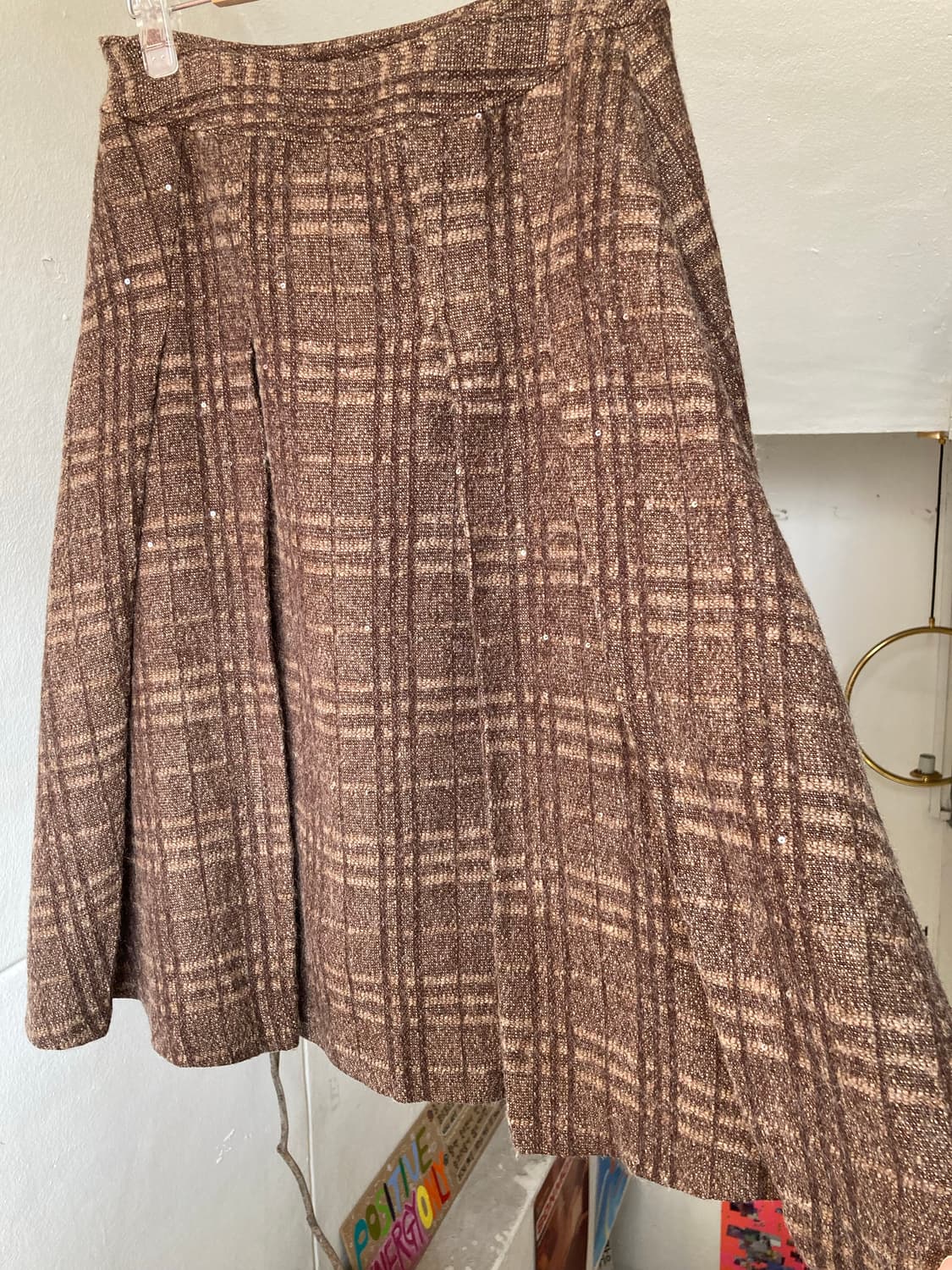 빈티지 에스닉 체크 플리츠 미디 스커트 상품이미지7