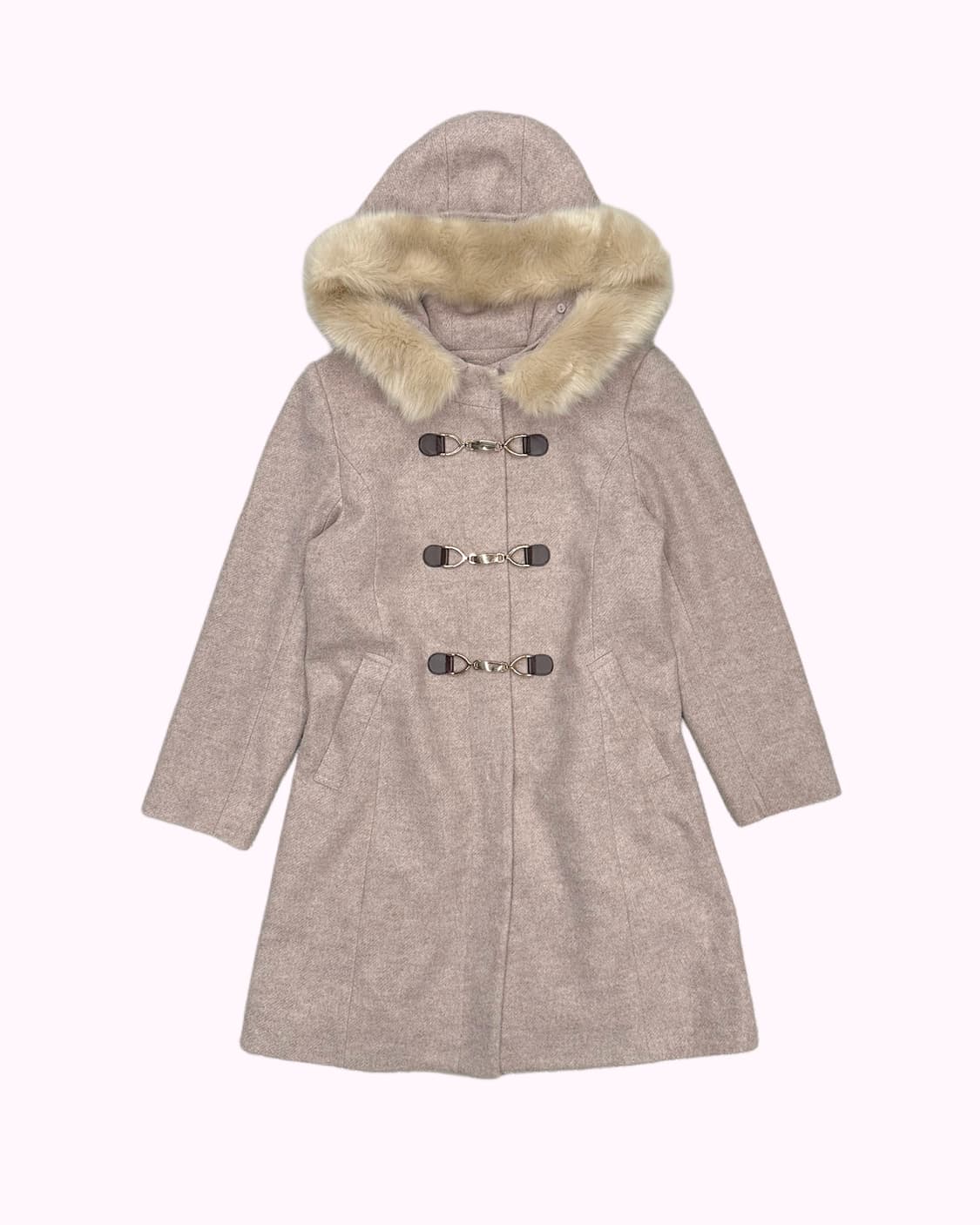 pink melange fur hood duffle coat 상품이미지1